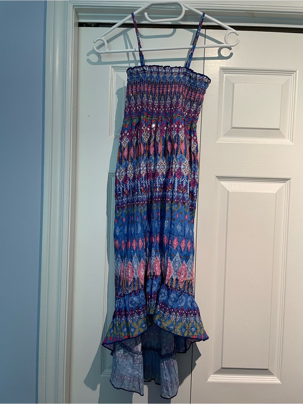 Squeeze Blue and Pink Patterned High-Low Dress